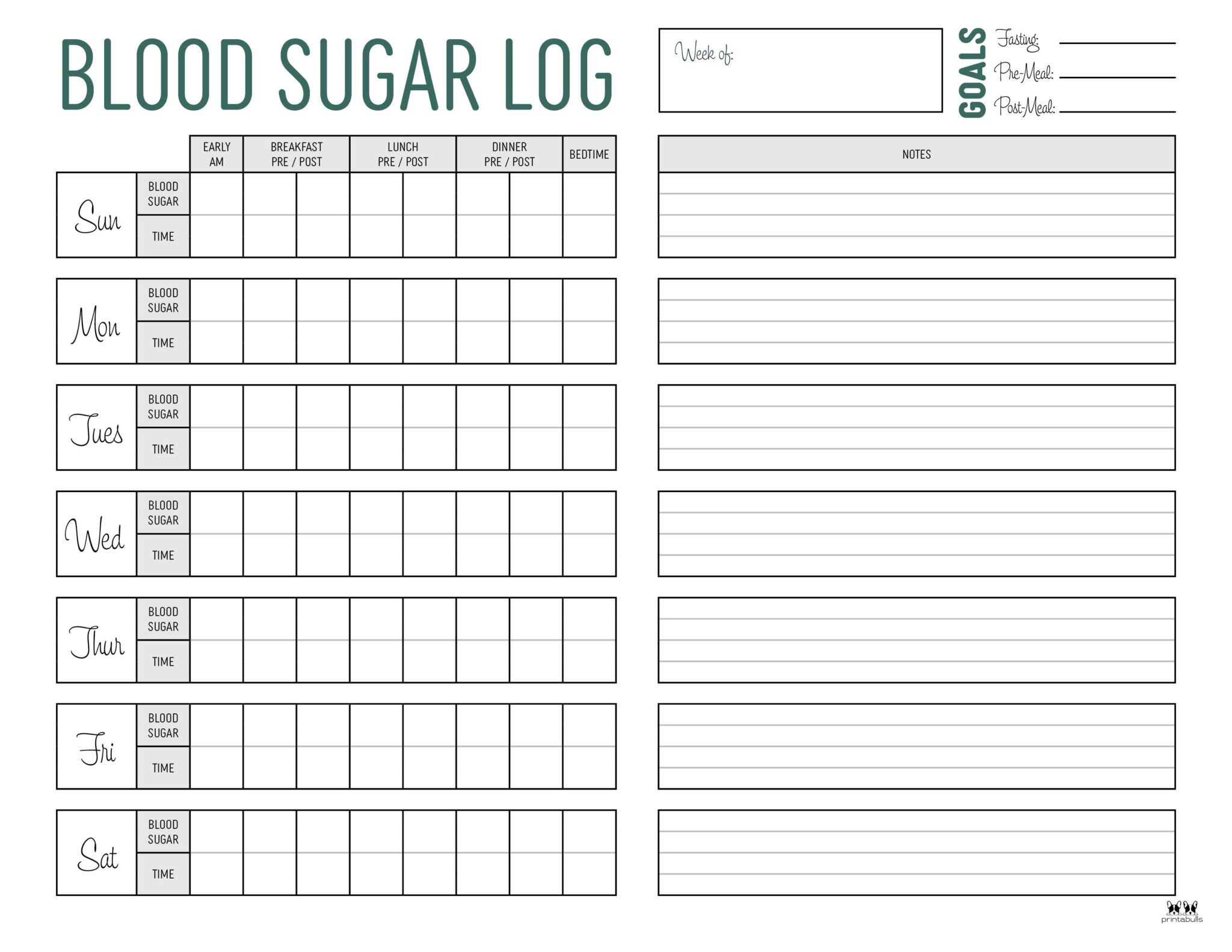 Large Print Free Printable Blood Sugar Log Sheet