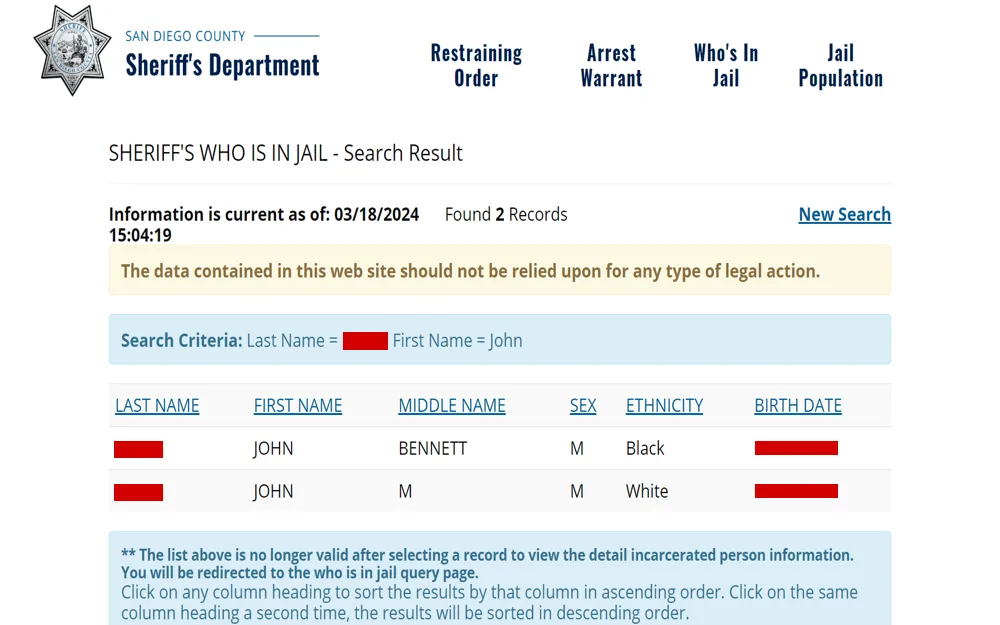 Who's in Jail San Diego Sheriff's Department