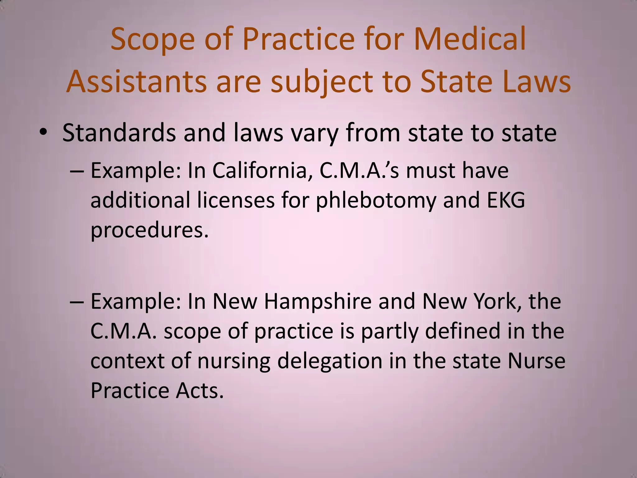 Scope of Practice for Medical Assistants by State