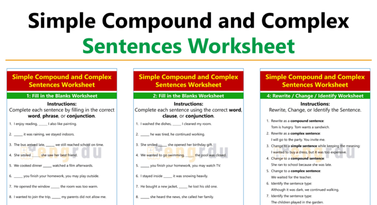 Worksheet of Simple Compound and Complex Sentences