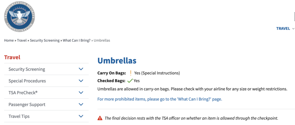 Can Umbrellas Go Through Tsa