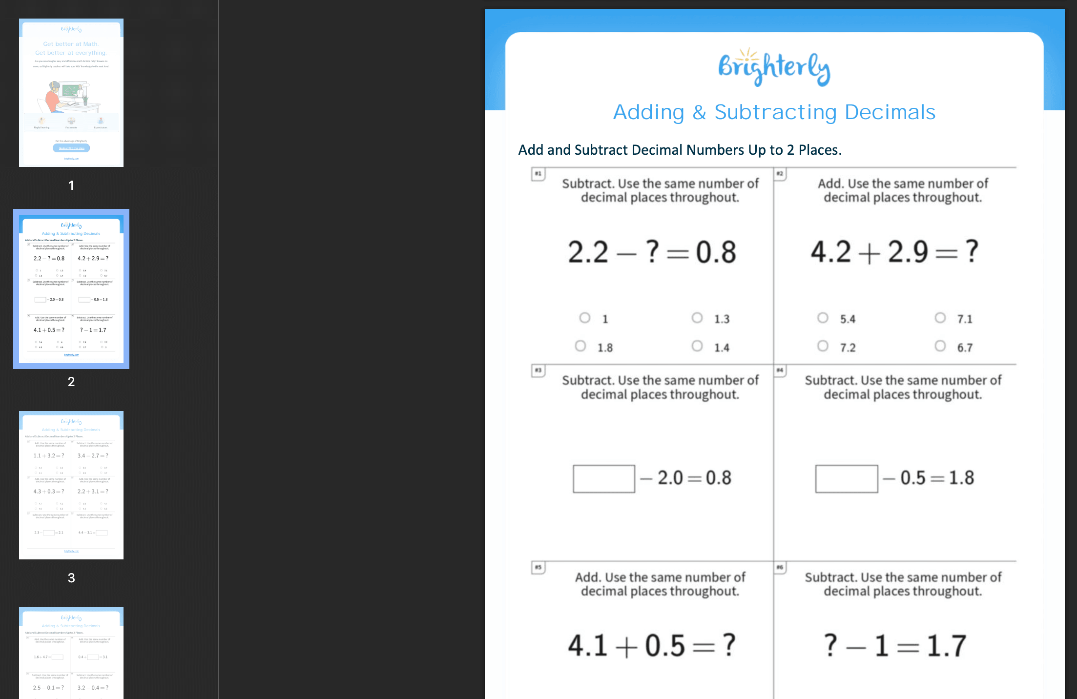 Adding and Subtracting Decimals Quiz Pdf