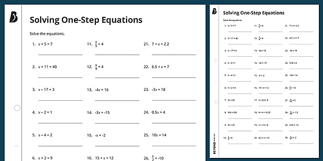 One and Two Step Equations Worksheet Pdf