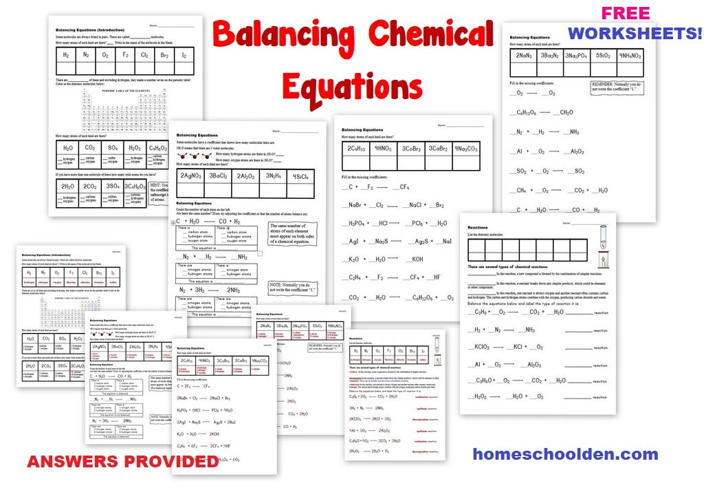 Balancing Chemical Equations Worksheet and Answer Key