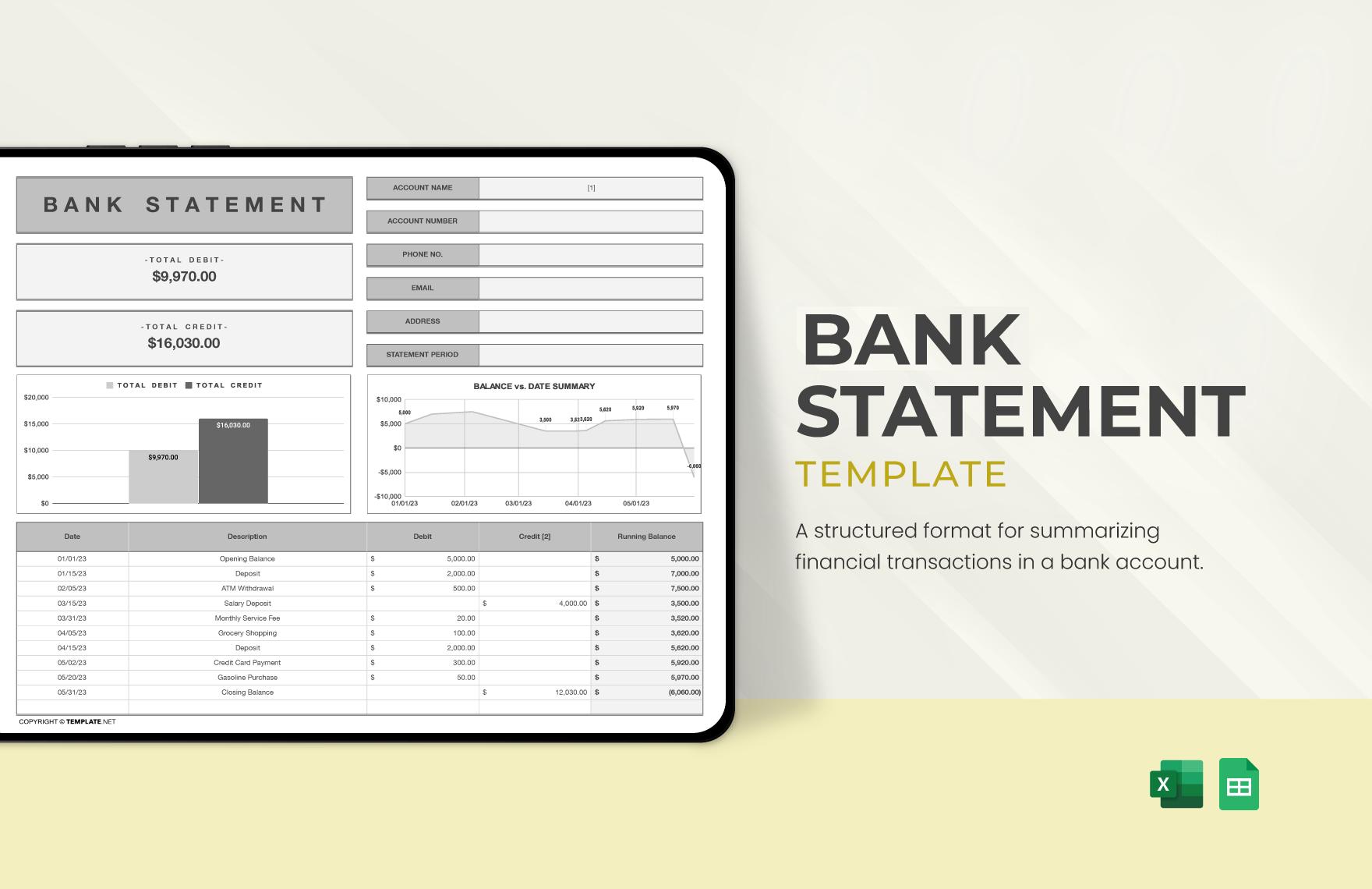 Free Bank Statement Generator with Calculator