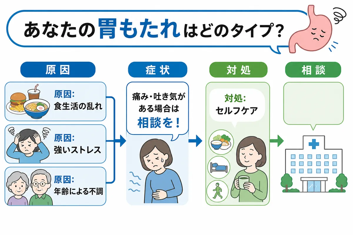 胃もたれ症状チェック！食後の不快感に潜む重大疾患と2026年最新対策