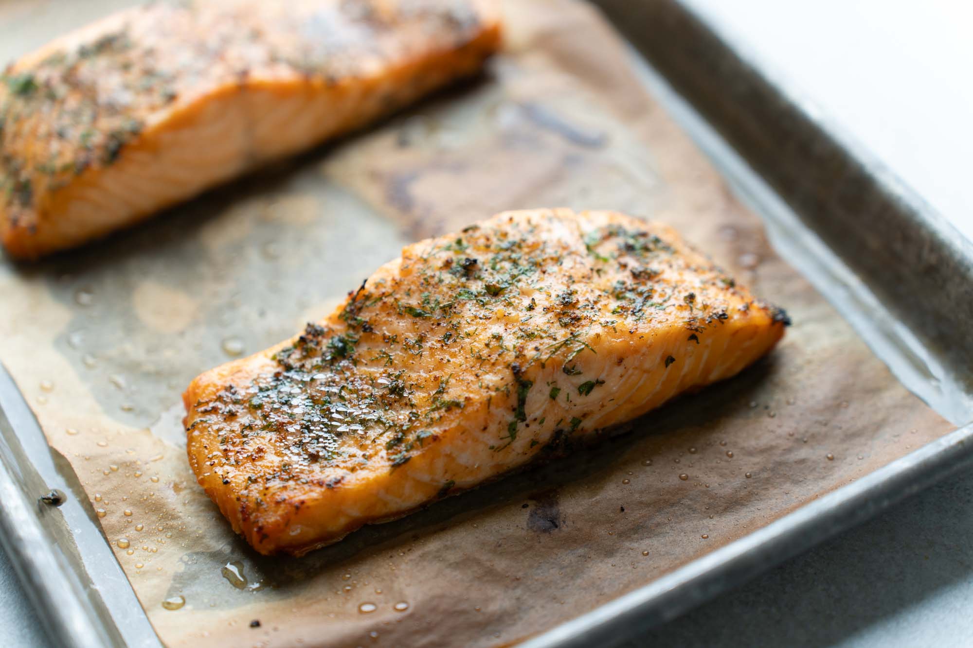 Broiled Salmon Skin up or Down
