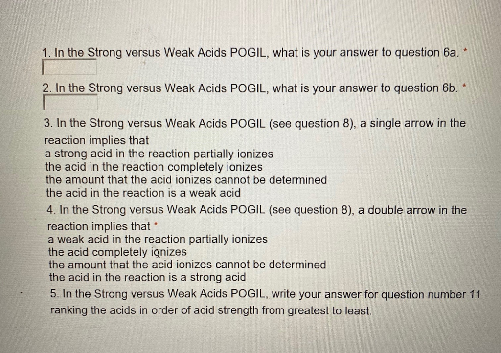Strong Versus Weak Acids Pogil Answer Key