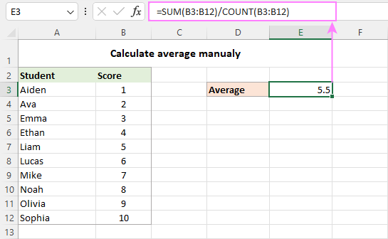 Calculate the Average in Excel