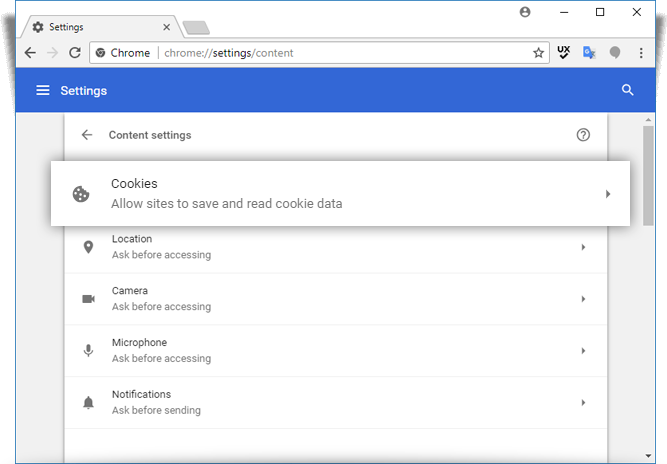 Internet Cookies Chrome