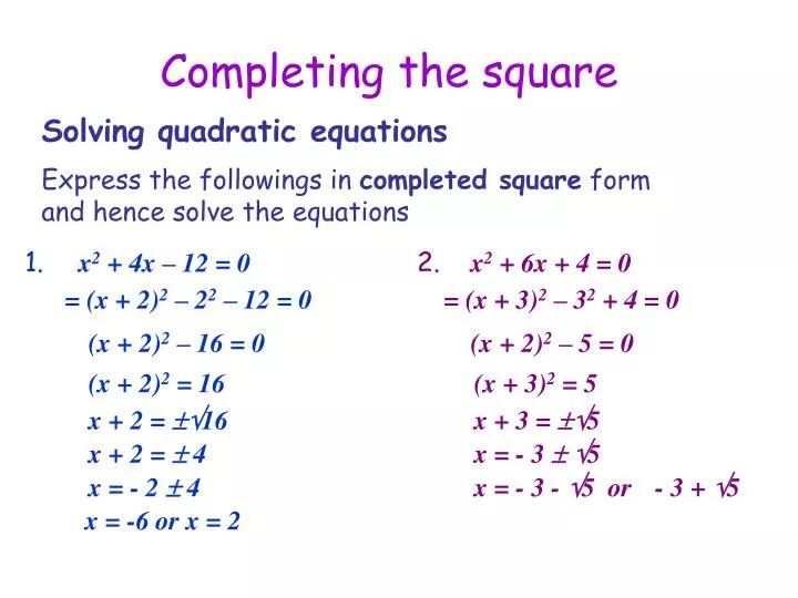Solving Quadratics by Completing the Square Worksheet