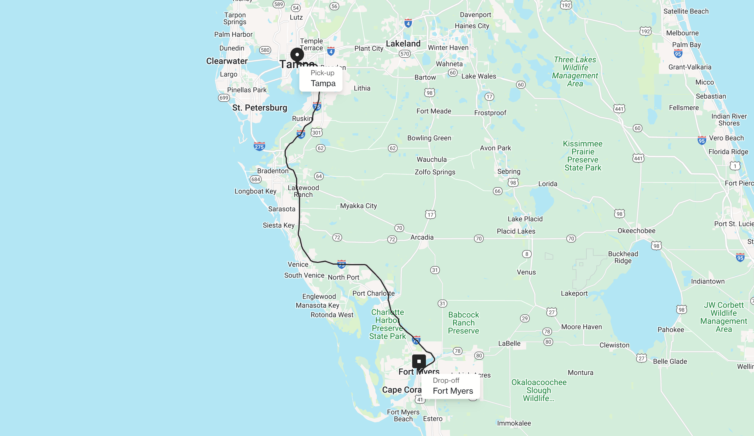 How Many Miles from Tampa to Fort Myers
