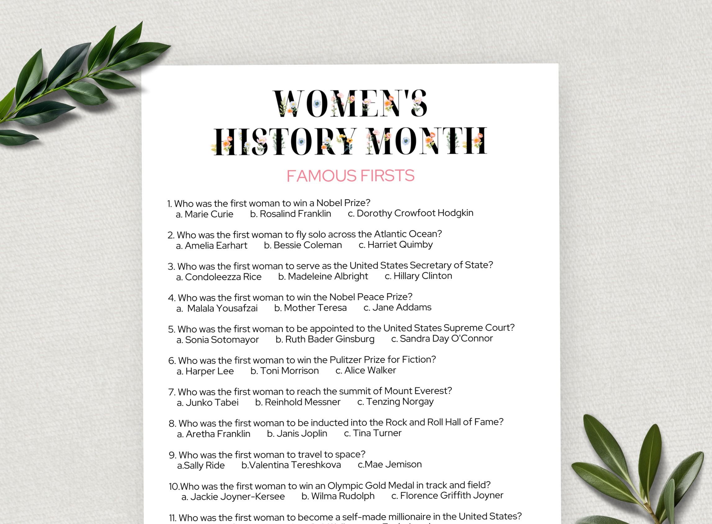 Women's History Month Trivia Questions and Answers