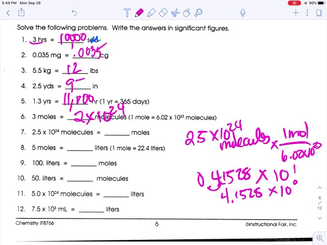 Dimensional Analysis Worksheet with Answer Key