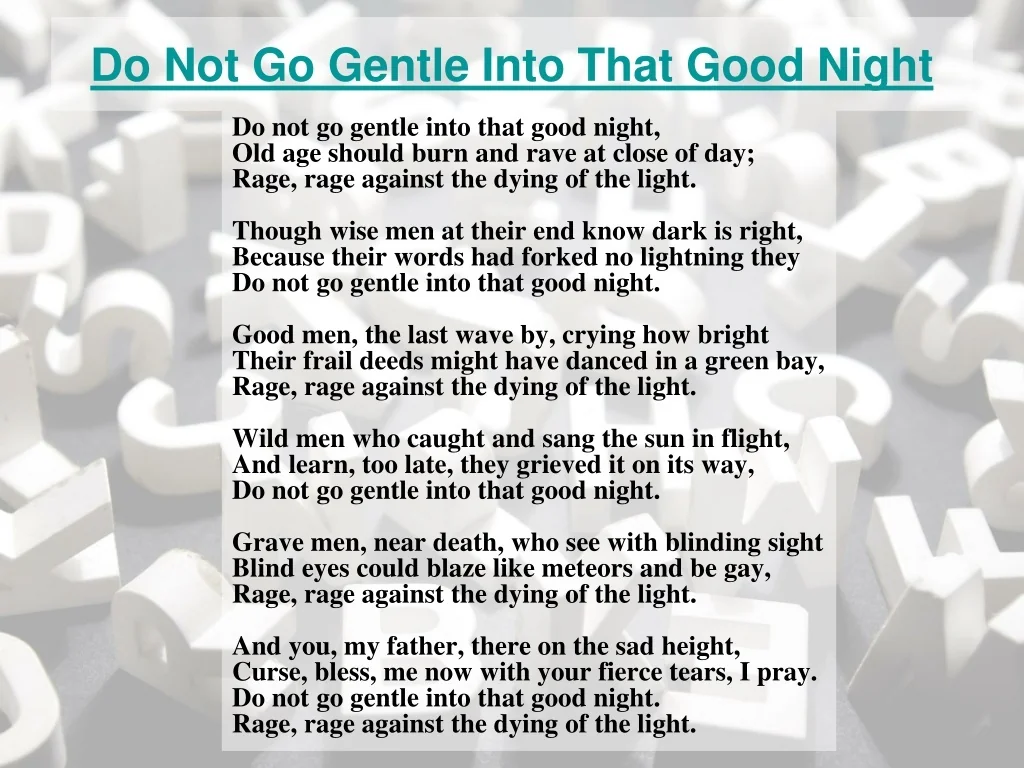 Analyze Do Not Go Gentle into That Good Night