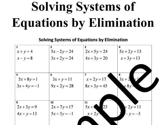 Systems of Linear Equations Elimination Worksheet