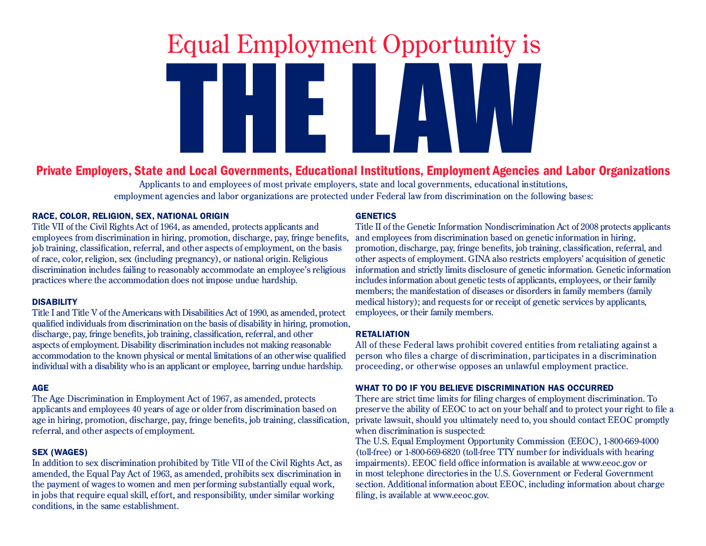 Equal Employment Opportunity Is the Law Poster Pdf