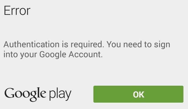 Google Play Store Says Authentication Is Required