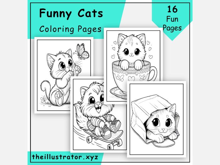 Funny Cartoon Caaatars Coloring Pages Easy
