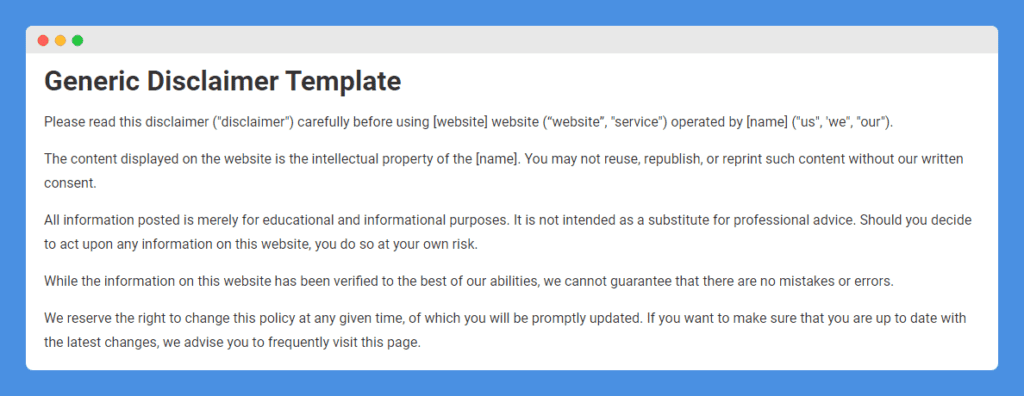 Examples of Disclaimer Statements