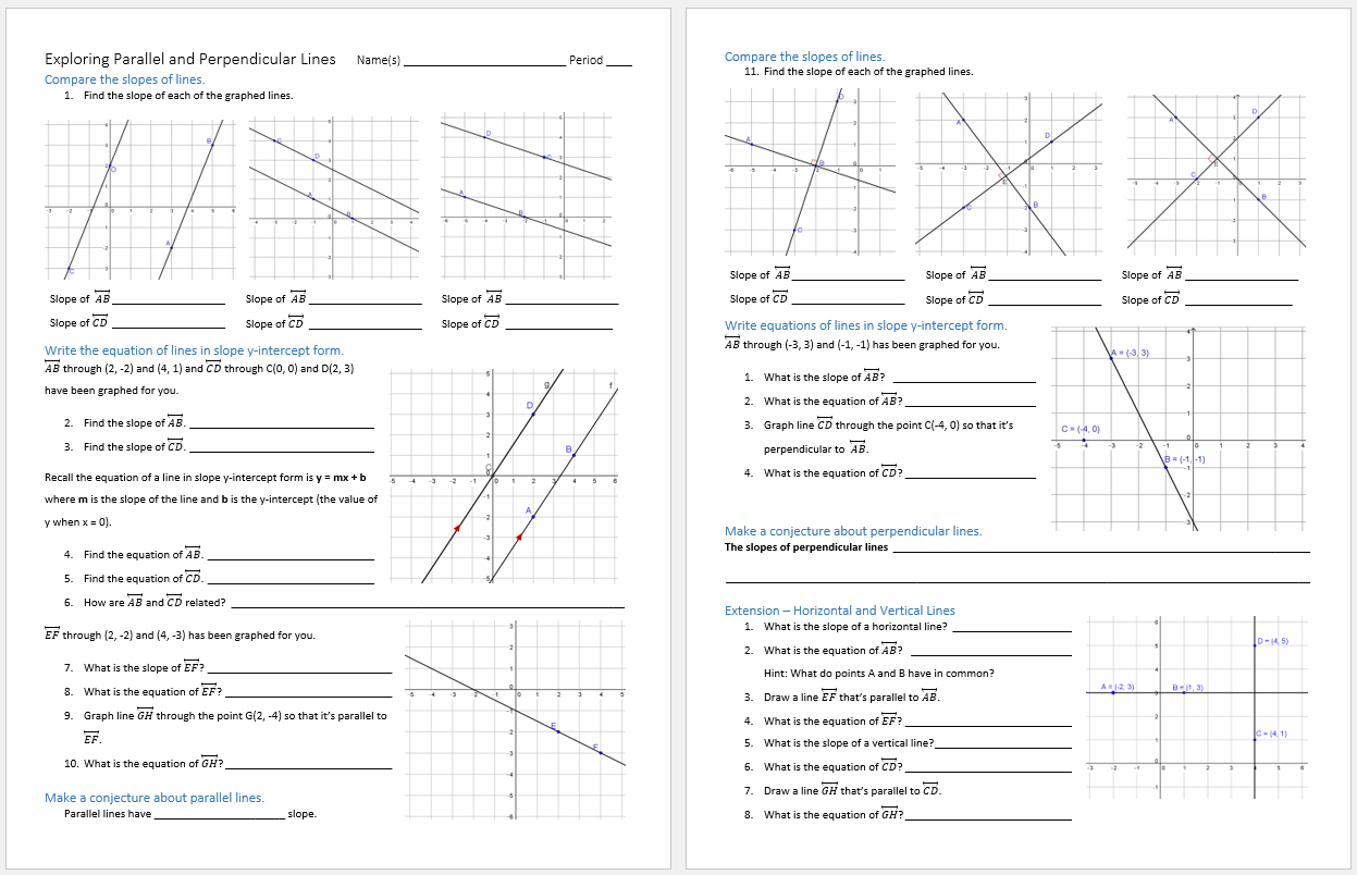 Graphing Parallel and Perpendicular Lines Worksheet
