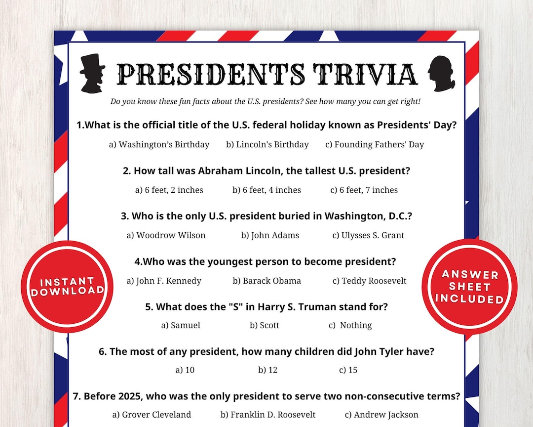American Presidents Trivia Questions and Answers