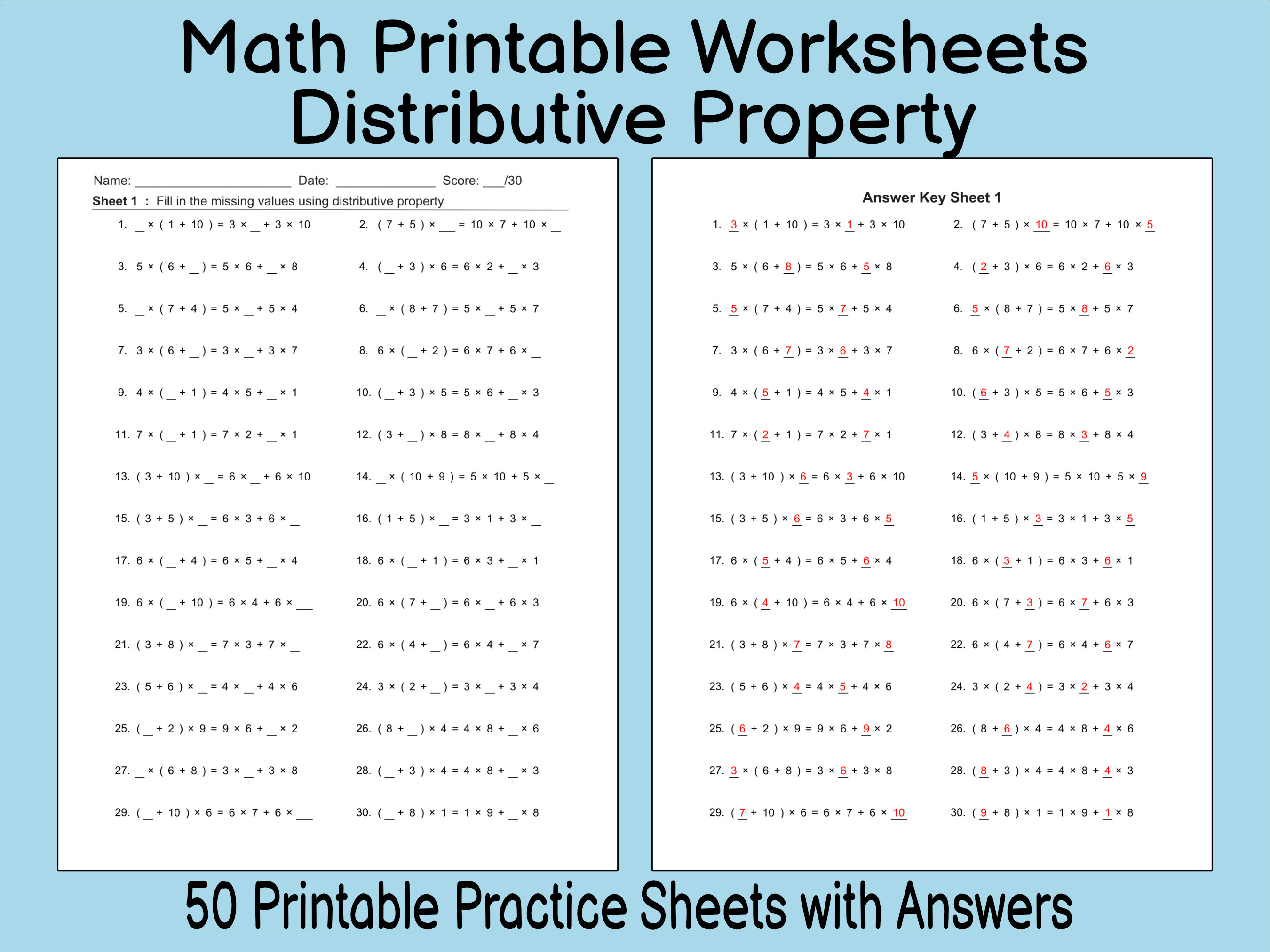 Distributive Property with Fractions Worksheet Pdf
