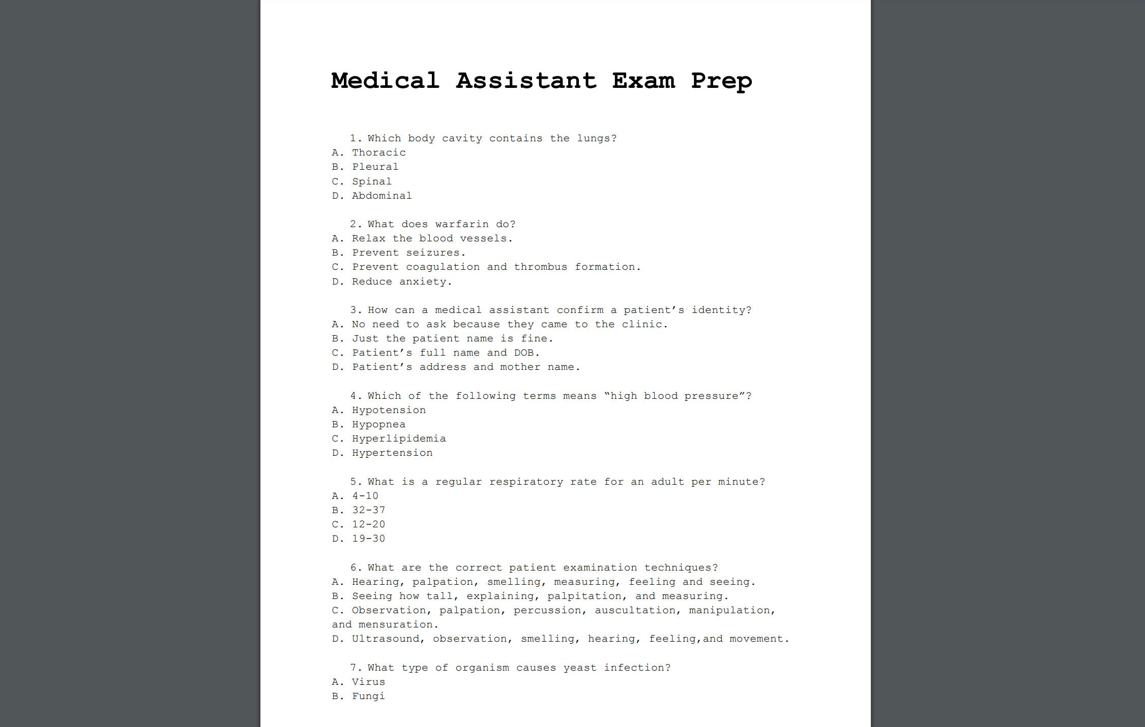 Free Medical Assistant Practice Test with Answers