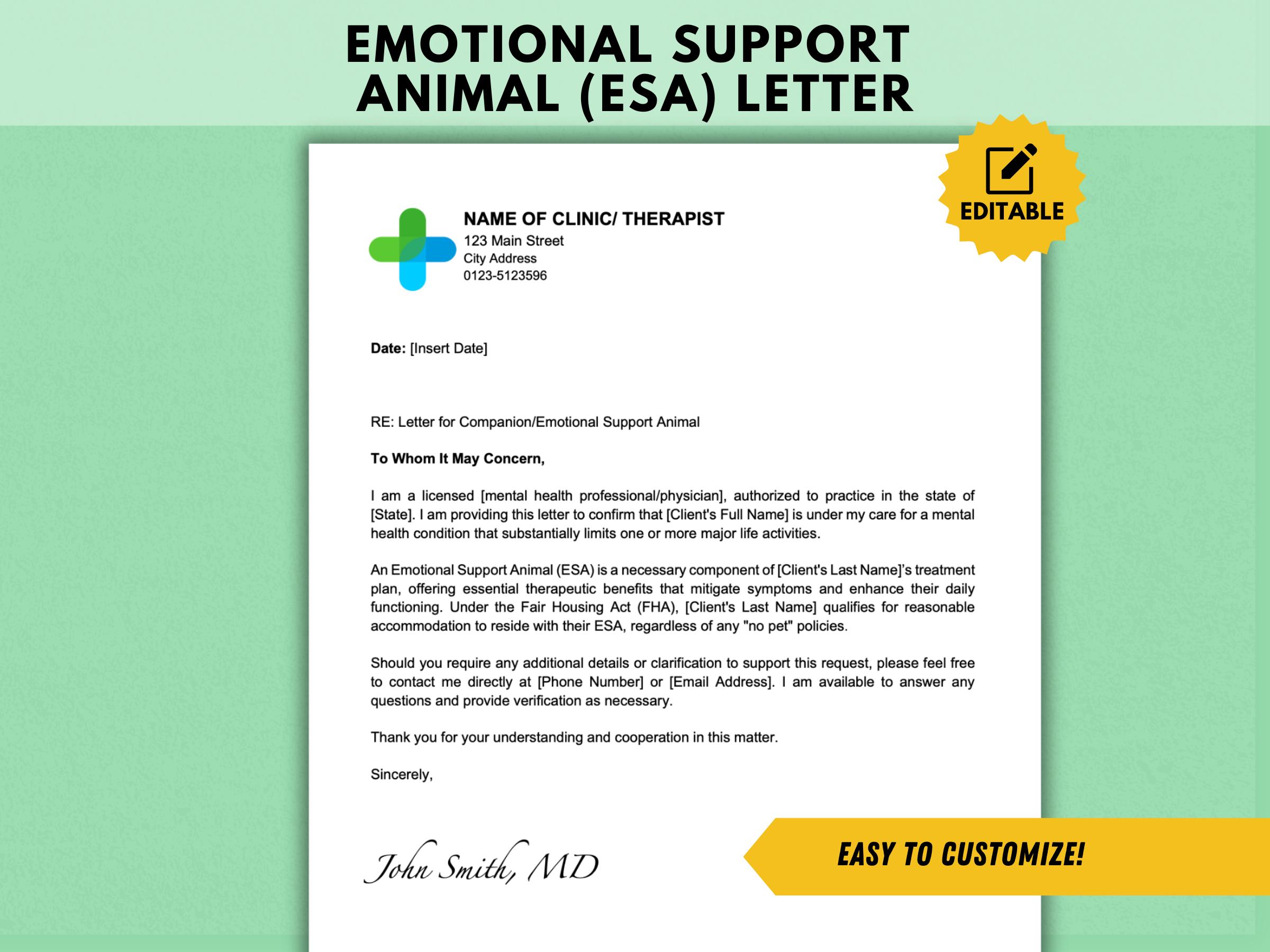 Emotional Support Animal Letter from Therapist
