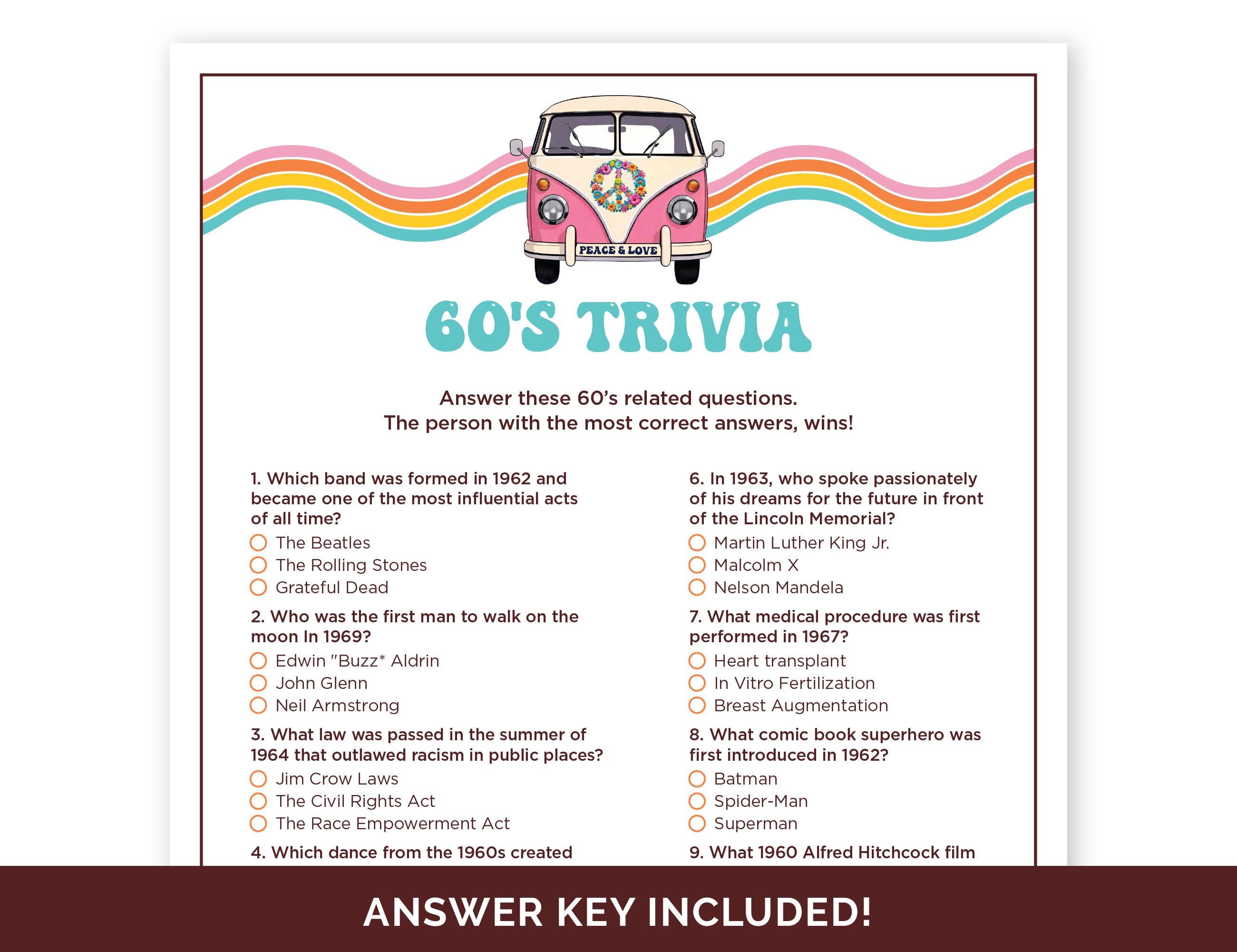 Easy 60S Trivia for Seniors with Answers