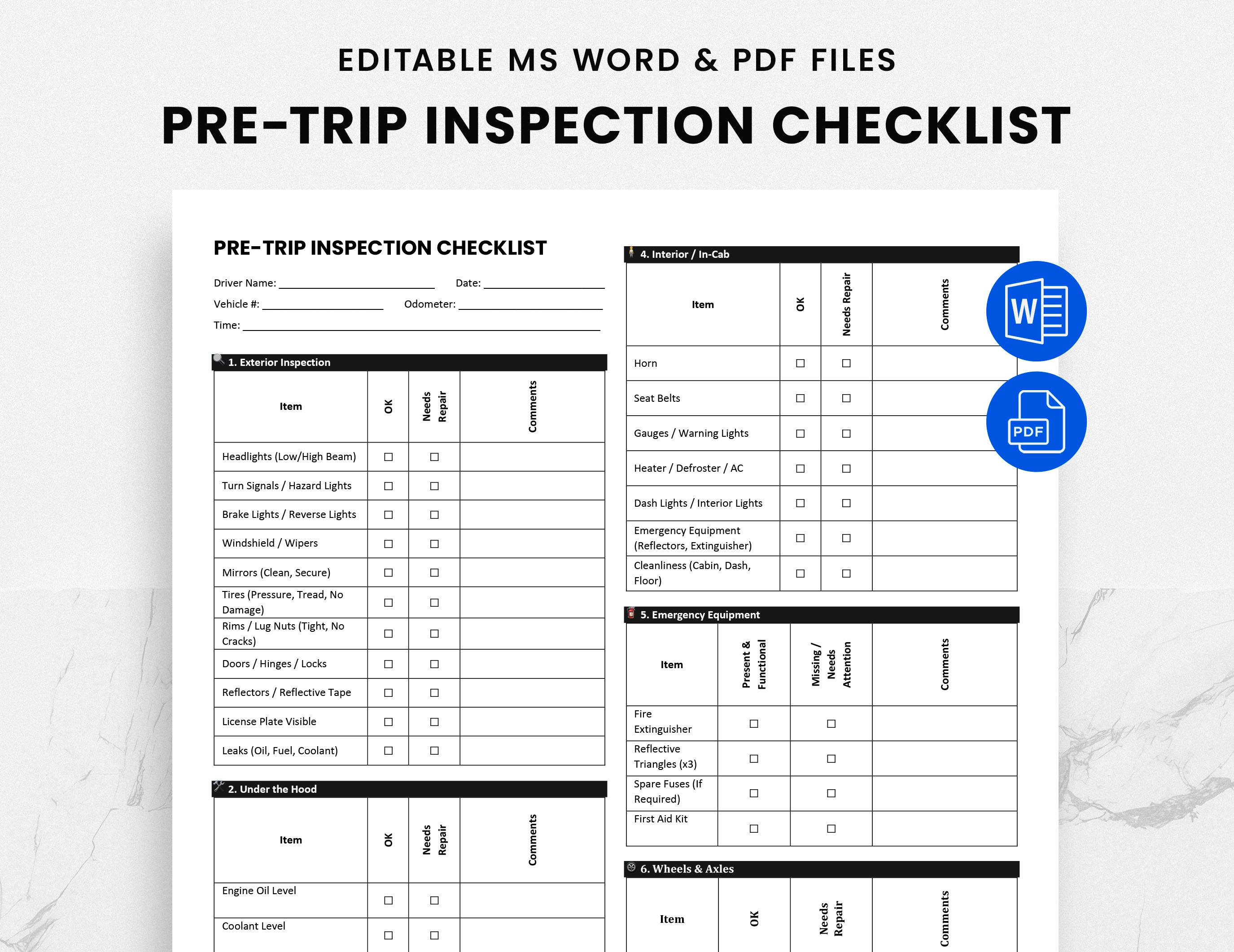 Free Printable Dot Pre Trip Inspection Form Pdf