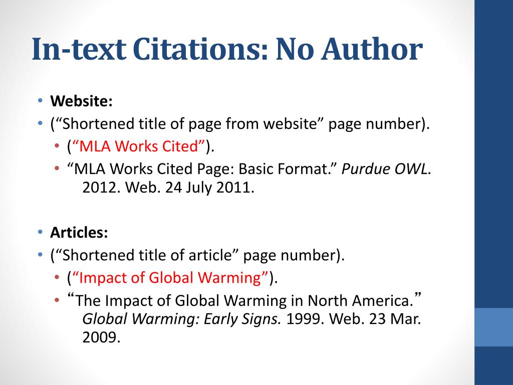 Mla in Text Citation for Website with No Author