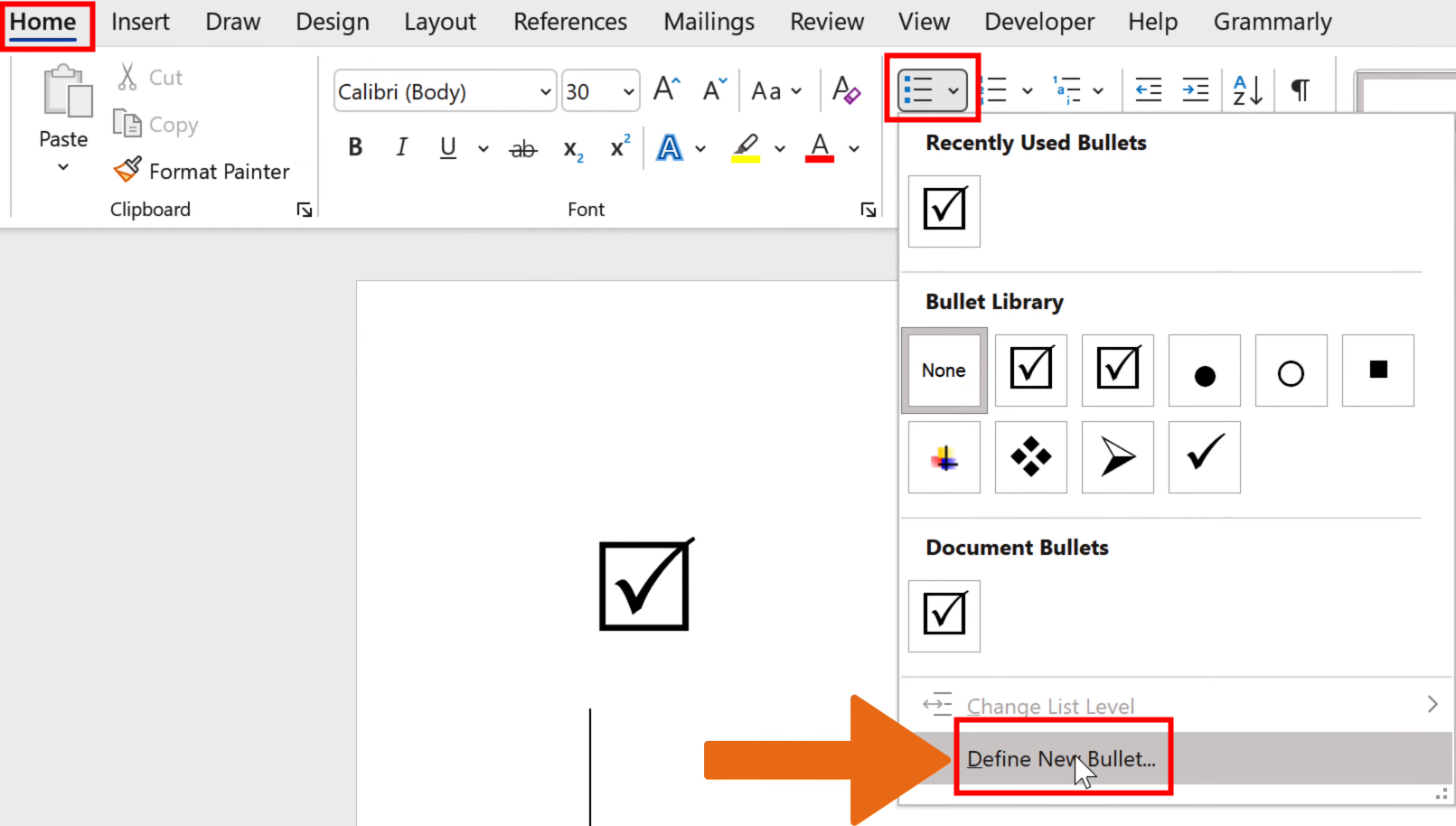 Insert Checkbox in Word