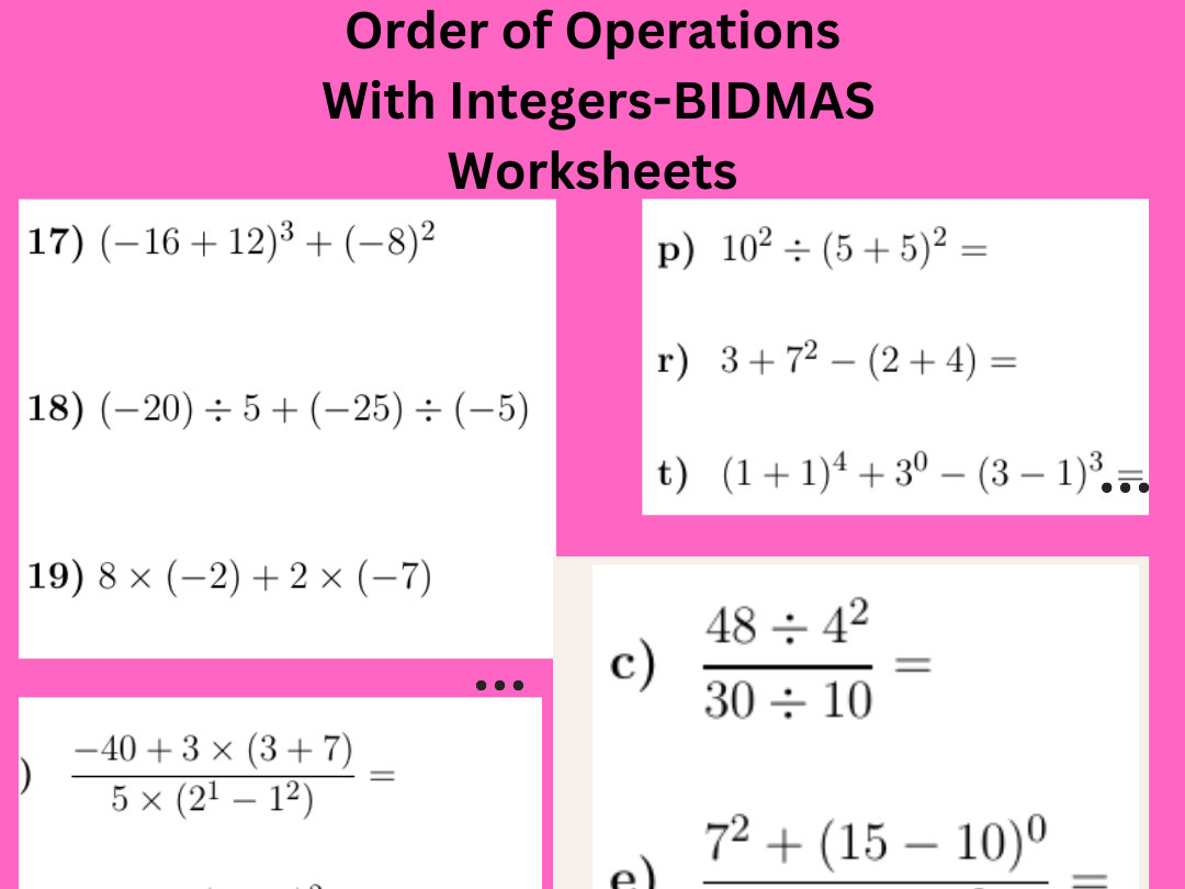 Order of Operations with Integers Worksheet