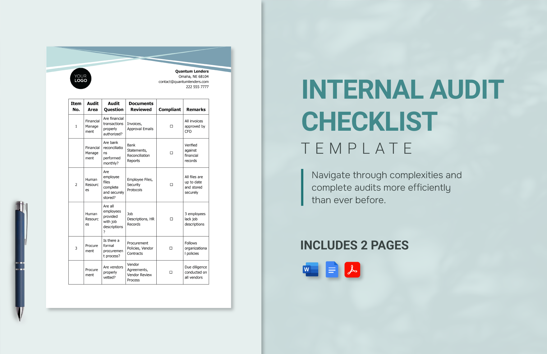 Audit Checklist Template for Internal Audit