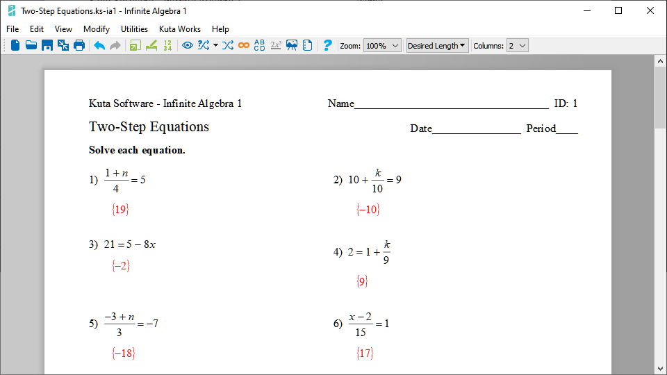 Kuta Software Infinite Algebra 1 Answers