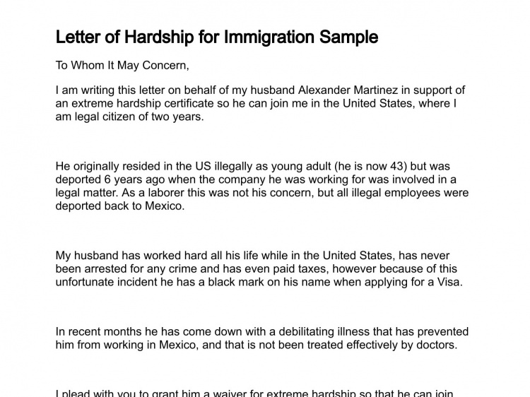 Letter of Hardship for Immigration Examples