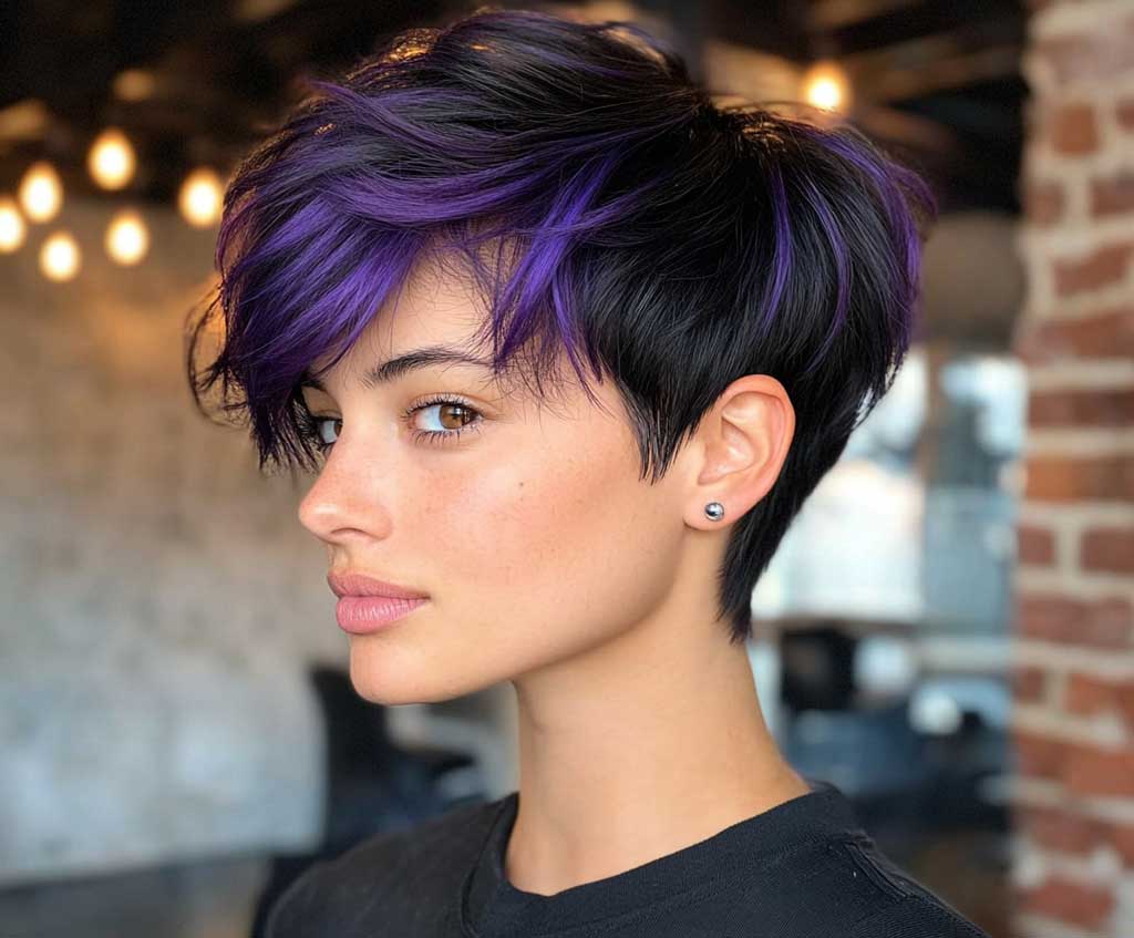 Purple Streaks Black Hair