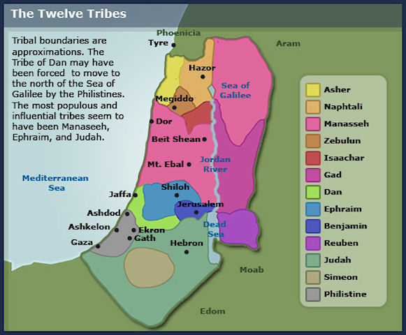Map of Twelve Tribes of Israel