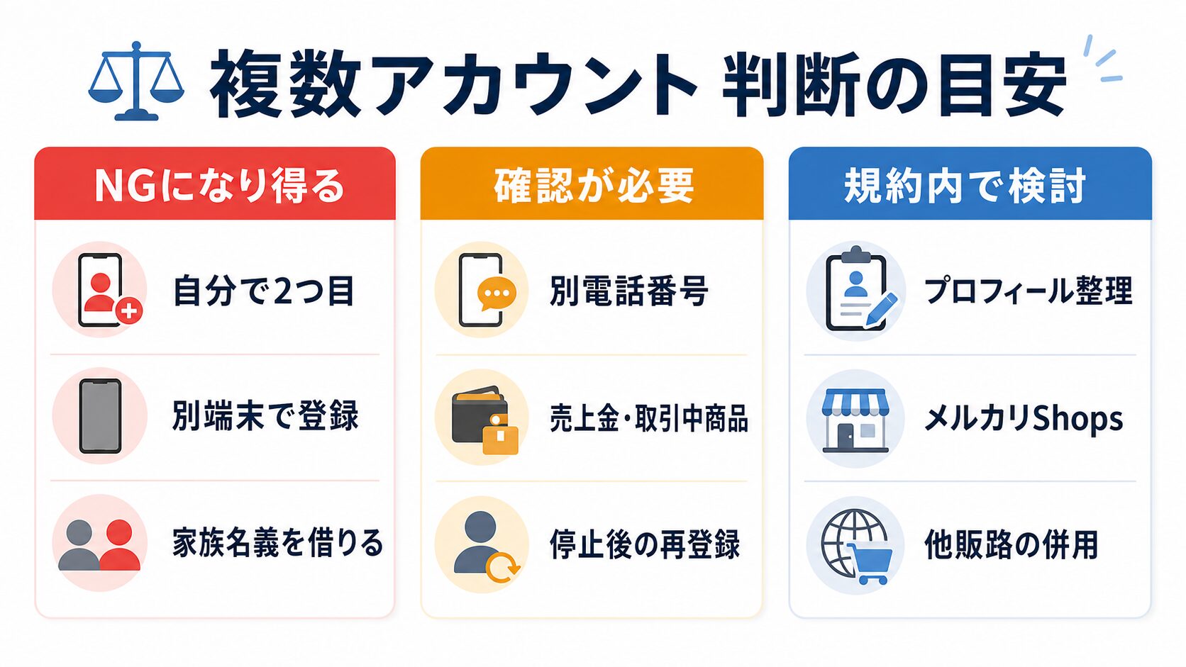 メルカリ複数アカウントは即バレ？規約違反と検知の真相【2026年最新】