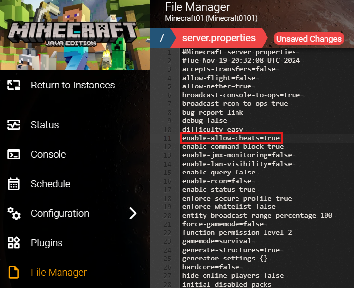 Server Commands for Minecraft