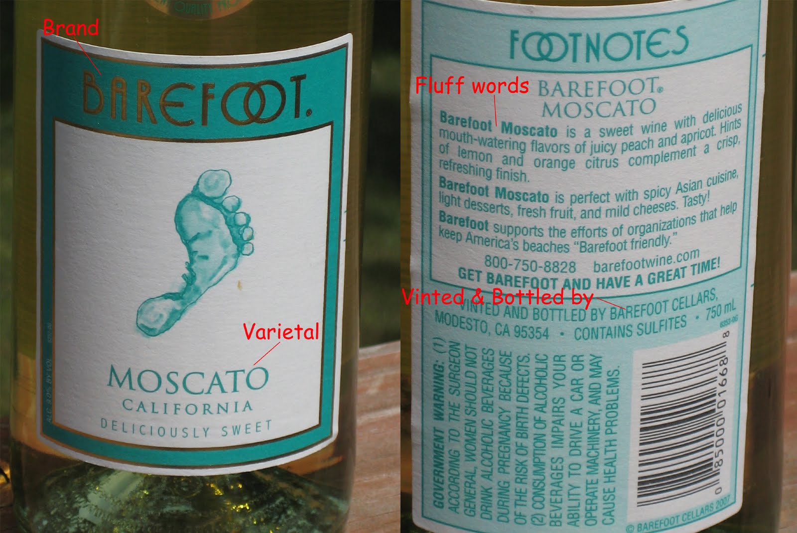 Barefoot Moscato Nutrition Label