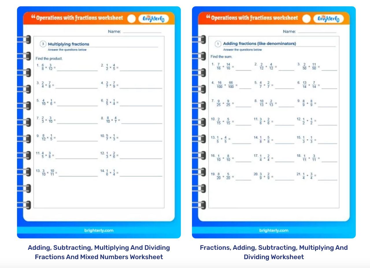 Add Subtract Multiply Divide Fractions Practice