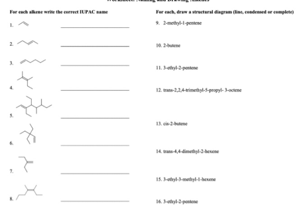 Naming Alkenes Practice with Answers Pdf