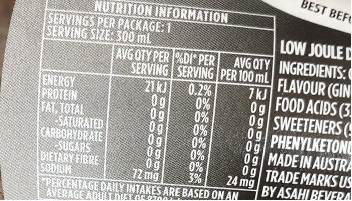 Ginger Ale Schweppes Calories