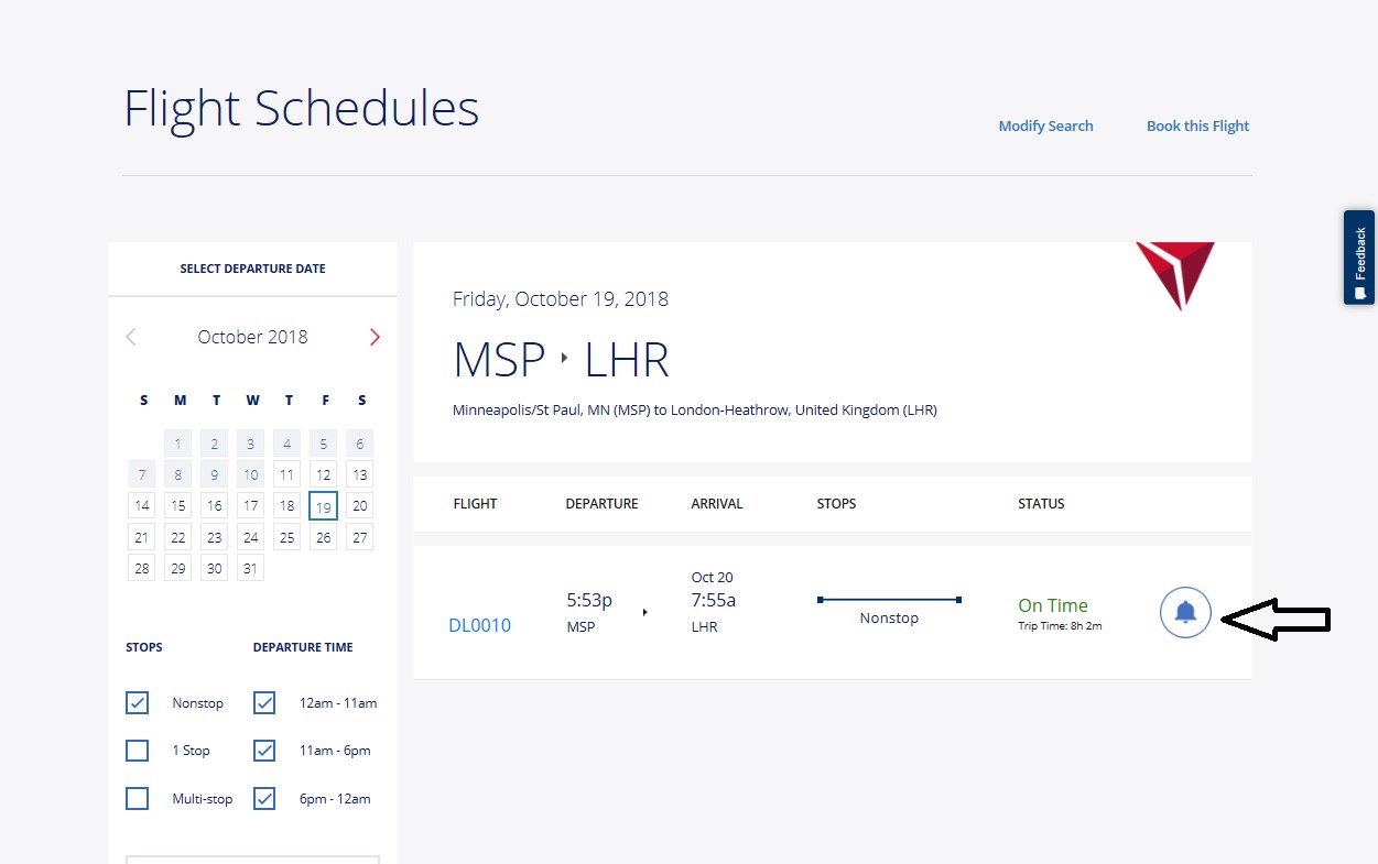 Delta Flight Arrival Times