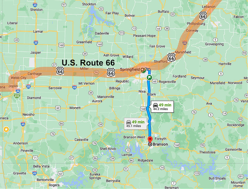 Distance Between Branson Mo and Springfield Mo