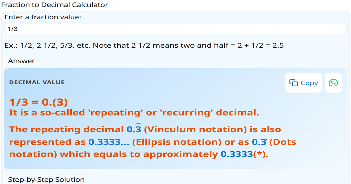 Convert 1 1/4 to a Decimal