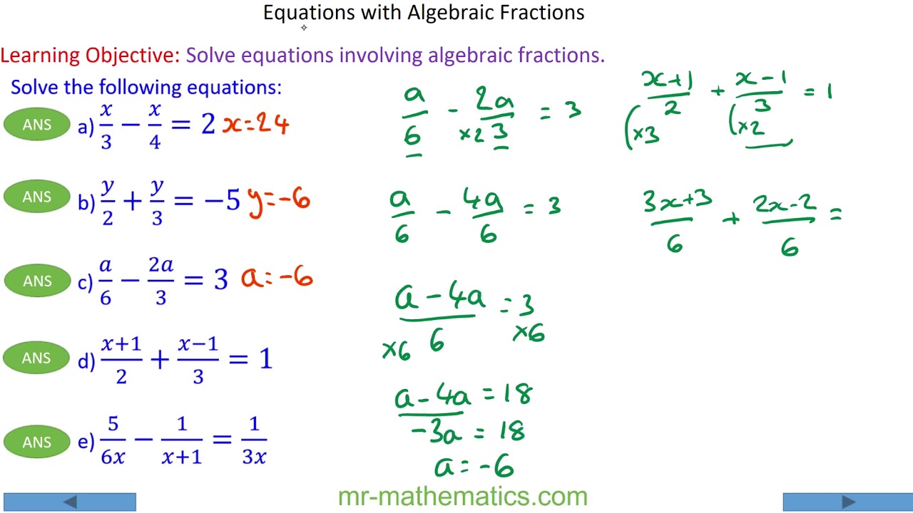 How to Solve a Algebraic Equation with Fractions