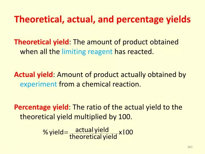 Theoretical Yield Actual Yield and Percent Yield
